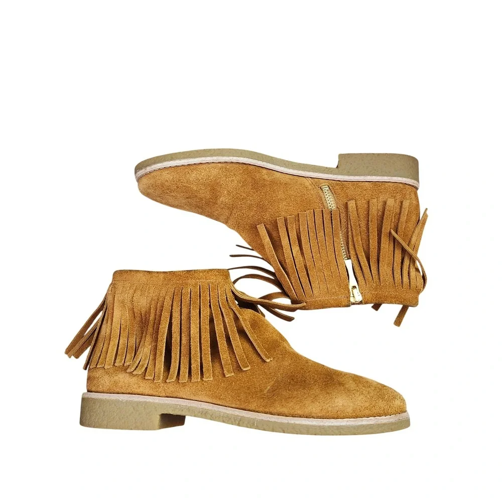 Kate Spade Saks NY Betsey Too Tan Suede Fringe Ankle Boots Womens‎ Cowgirl 8M